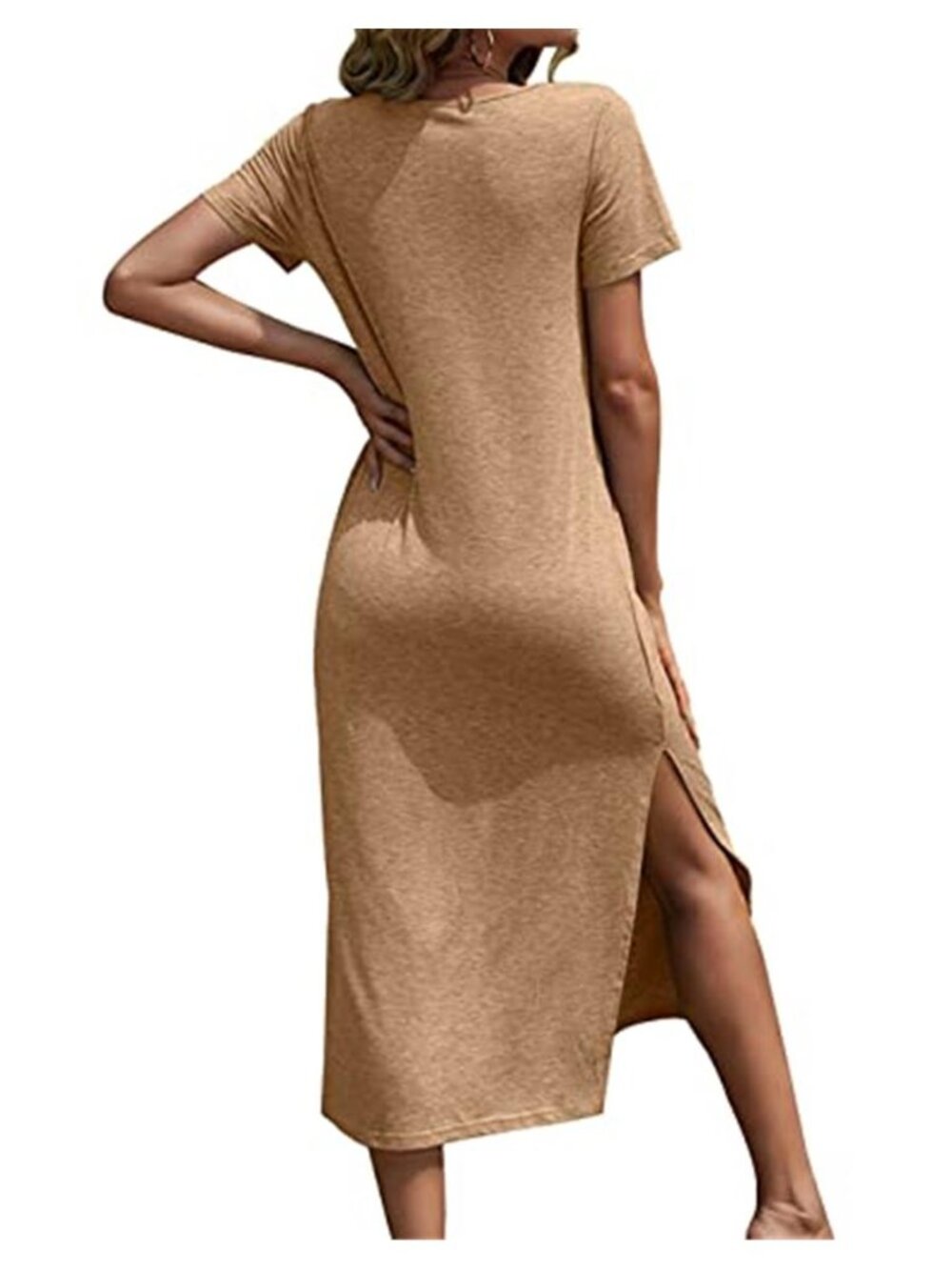 Womens Maxi Dress Short Sleeve Casual Long T Shirt Dress Soft Stretch Pockets - Picture 3 of 4